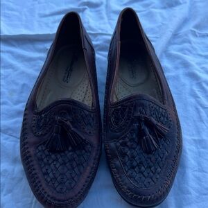 Santoni Dark Brown Woven Leather Loafers